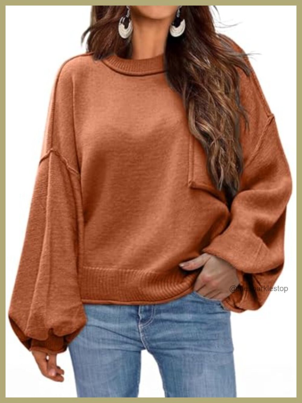Dokotoo Ribbed Knit Pullover Sweater Lantern Sleeve Women's